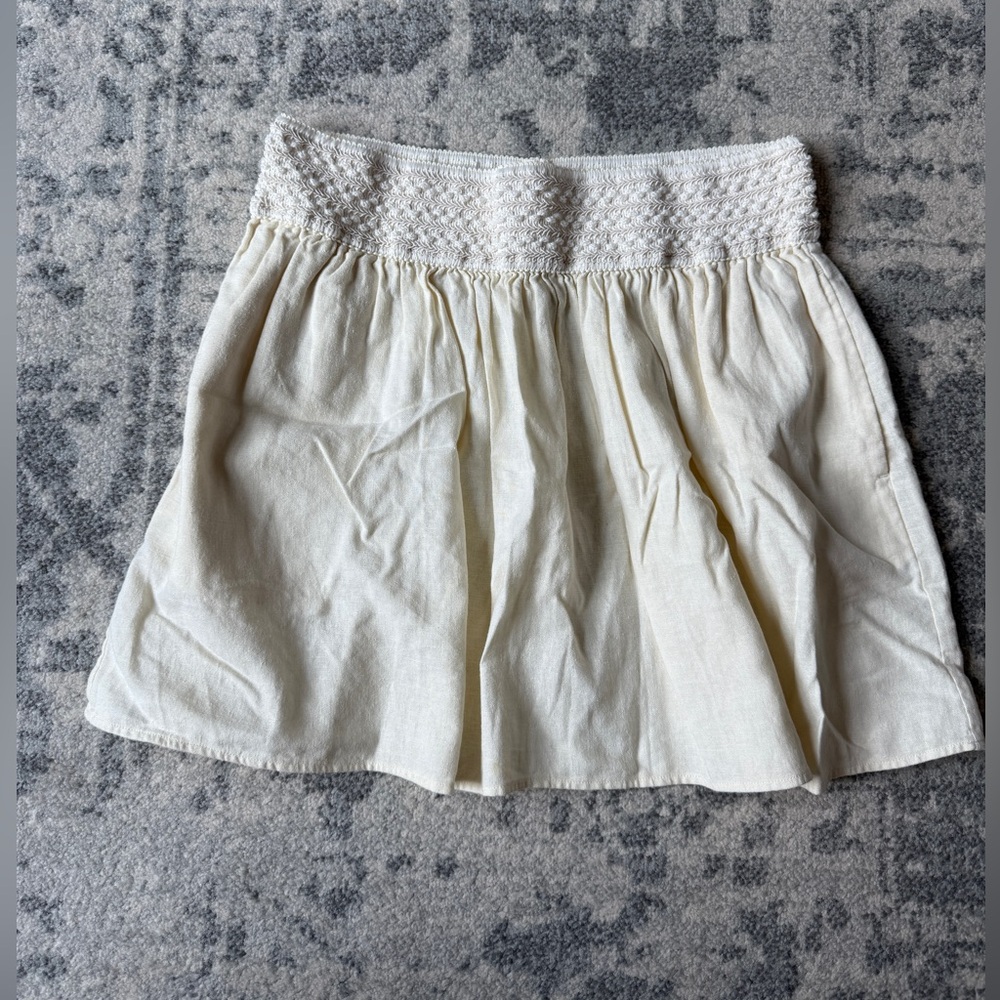 J Crew Women’s Linen Skirt A-Line Pull On Crochet Waist Pockets Cream